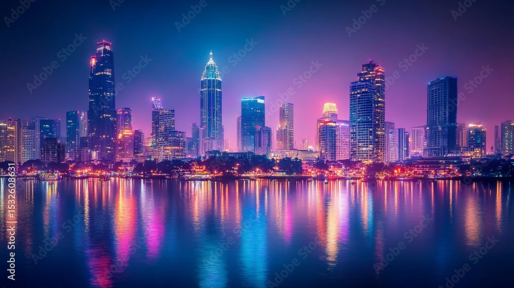 Fototapeta premium Futuristic smart city of bangkok with energy digitalization, wireless network infrastructure, and advanced connection technology over modern urban skyline