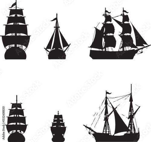 Vintage Sailing Ship Silhouettes – Black & White Nautical Vector Set

Old and Modern Ship Illustrations – Maritime Silhouette Collection

Historic Sailboat and Cargo Ship Silhouettes – Nautical Vector