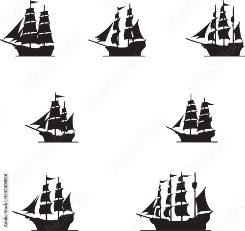 Vintage Sailing Ship Silhouettes – Black & White Nautical Vector Set

Old and Modern Ship Illustrations – Maritime Silhouette Collection

Historic Sailboat and Cargo Ship Silhouettes – Nautical Vector