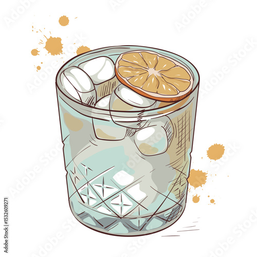 Light iced citrus drink with lemon slice. Great for lemonade, mocktail, or low-alcohol drink designs