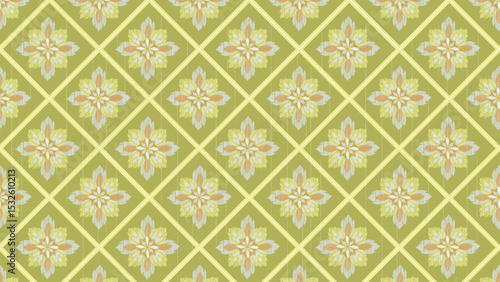 Seamless green floral ethnic ikat texture  design. textile fashion pattern line ikat seamless pattern and batik fabric texture asian background wallpaper geometry indian. Ethnic abstract ikat art .