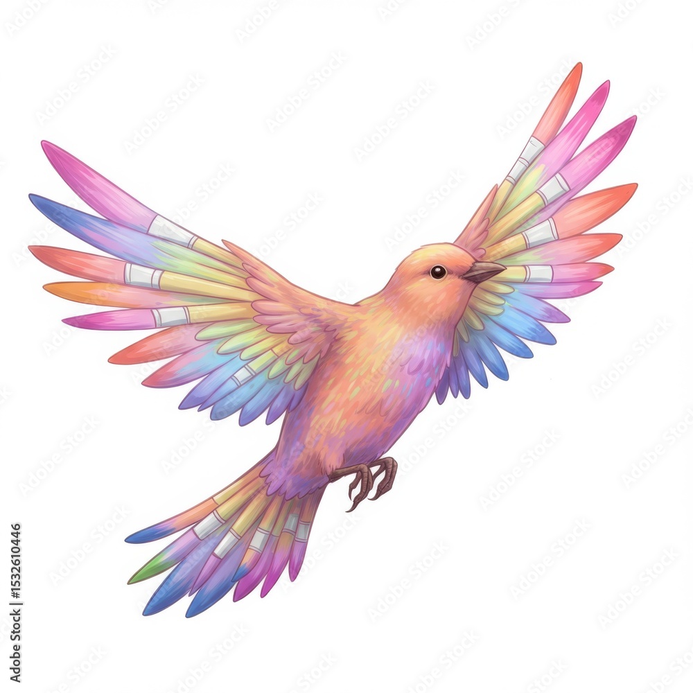 Fototapeta premium Pastel Rainbow Bird in Flight