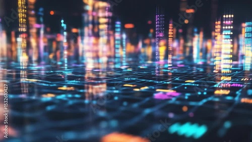 Wallpaper Mural Abstract colorful cityscape with glowing buildings at night Torontodigital.ca