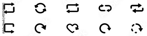Refresh icon. Reload icon set. Transfer icon set. Exchange symbol. Transfer, swap, exchange, spin, flip concept. Circular. Arrow icon. recycling recurrence, renewal, Exchange. Update. Refresh icon.