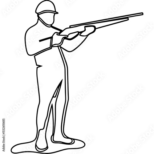 Rifleman silhouette aiming rifle.  Hunter aiming firearm in hunting position. Silhouette of marksman ready to shoot.  Image perfect for hunting magazine, book cover, or military design.