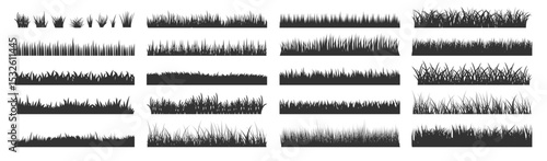 Grass Borders Set. Realistic and Flat Vector Lawn Designs on Transparent Background, Isolated Grass Strips for Landscape and Nature Illustration