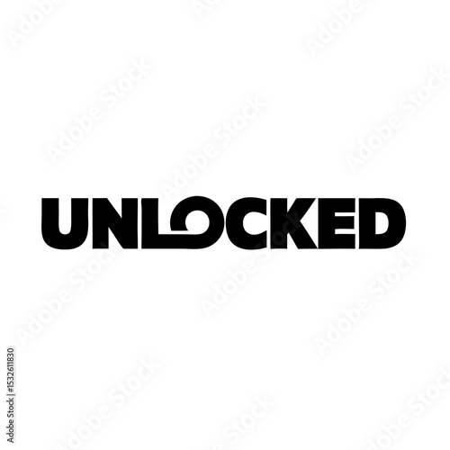 Unlocked wordmark design. Modern typography graphic with bold uppercase letters. Concept unlocked for branding, logo design, and marketing materials.