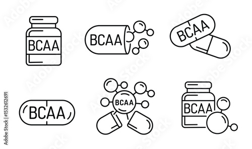 Linear vector icons of BCAA. Editable vector illustration