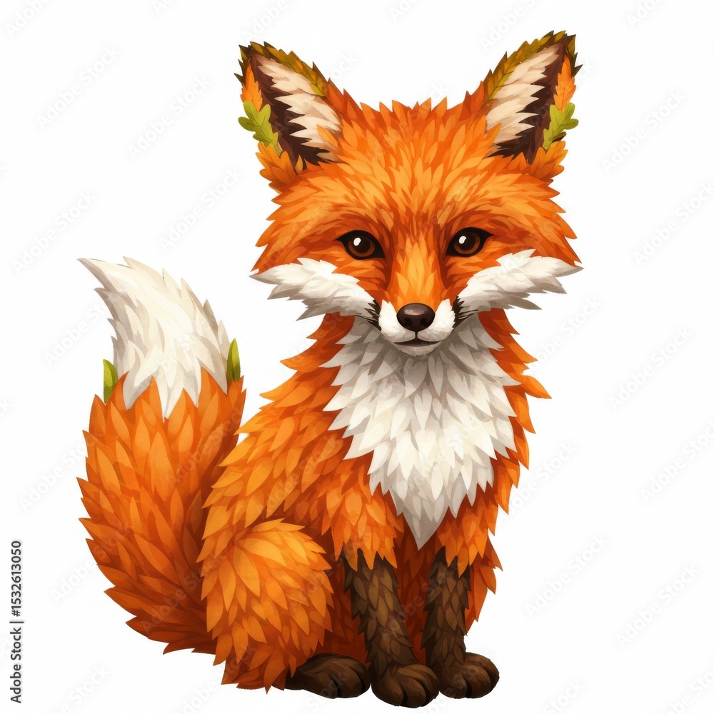 Obraz premium Cute Orange Fluffy Fox Illustration