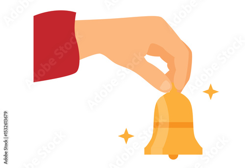Hand Holding a Bell Isolated on White. Notification and hotel service concept vector art