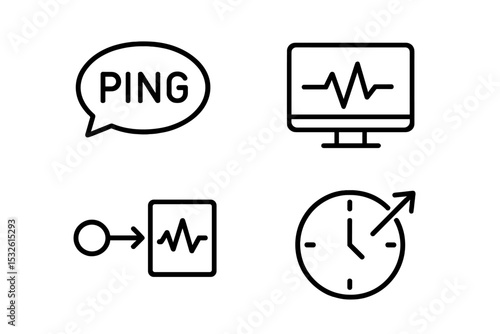 Black network and monitoring icons on gray background