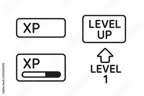Xp and level up icons on dark background