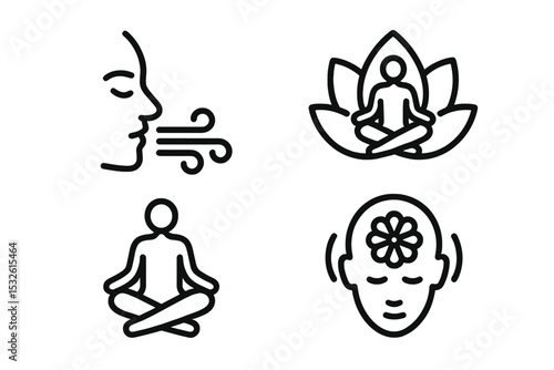 Meditation and breathing icons on dark background