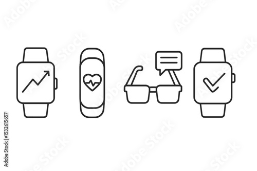 Minimalist black smartwatch and app icons on grey background