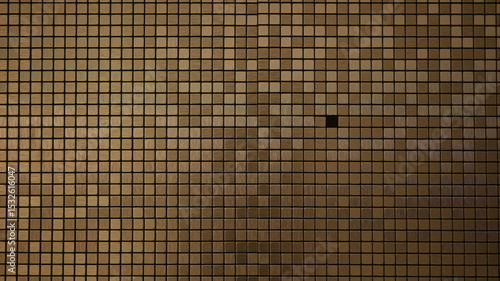 Geometric metallic tile pattern with a single black square as visual focal point