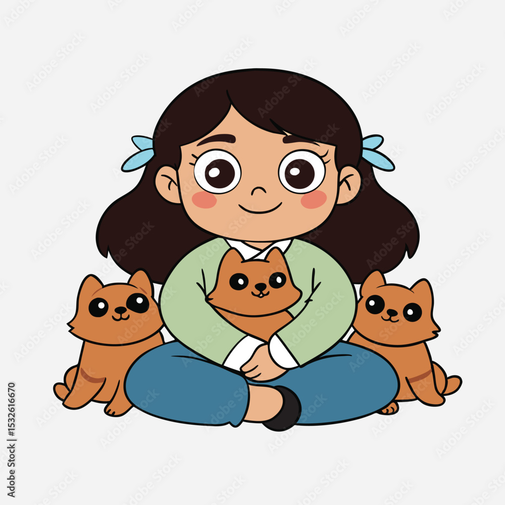 Fototapeta premium girl and cat