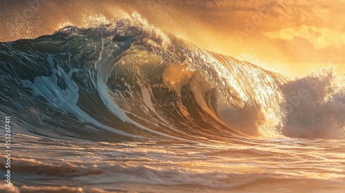Golden Hour Wave: A Majestic Ocean Sunset
