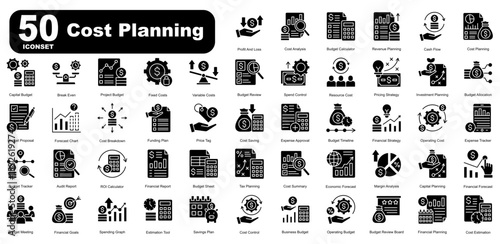 Cost Planning Editable Icons set. Vector illustration in modern thin glyph style of business related icons	

