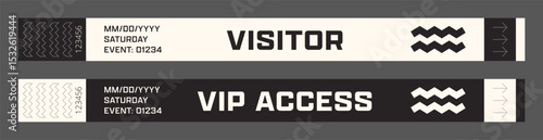 Wristbands for access control. Vector template for events, parties, fan zones, staff, VIP areas, and more.