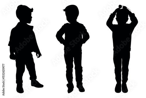 set of silhouettes of boys in different movements