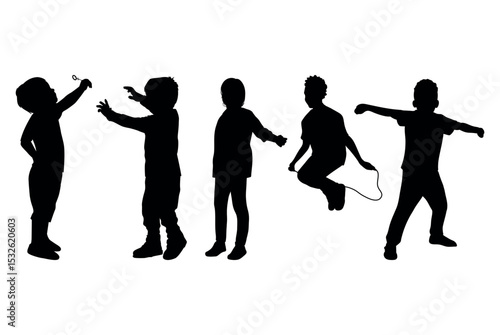 set of silhouettes of boys in different movements