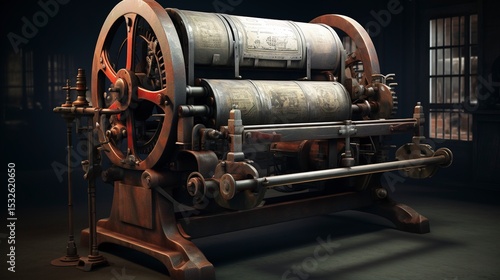 A photo of a rotary printing press for newspapers