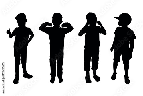 set of silhouettes of boys in different movements