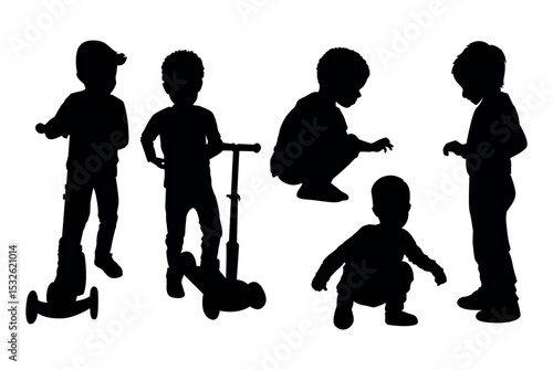set of silhouettes of boys in different movements