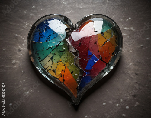 Broken Heart | Shattered Love | Cracked Heart | Heart in Pieces | Fragmented Heart | Rainbow Broken Heart | Emotional Damage | Loss and Grief | Painful Separation | Mended Heart