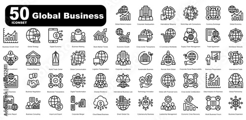 Global Business Editable Icons set. Vector illustration in modern thin outline style of business related icons	
