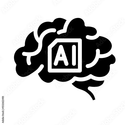 Brain with AI tag, representing artificial intelligence and deep learning processes.
