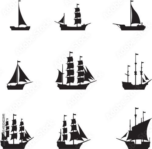 Vintage Sailing Ship Silhouettes – Black & White Nautical Vector Set

Old and Modern Ship Illustrations – Maritime Silhouette Collection

Historic Sailboat and Cargo Ship Silhouettes – Nautical Vector