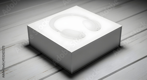 Headphones Box Mockup on Wooden Table