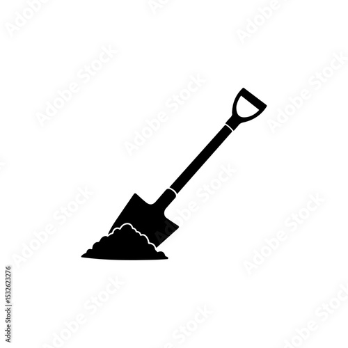Shovel with soil silhouette icon vector flat design.