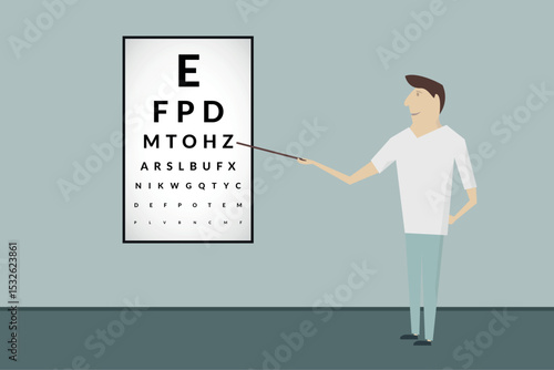 Eeye doctor indicating eye chart with a stick