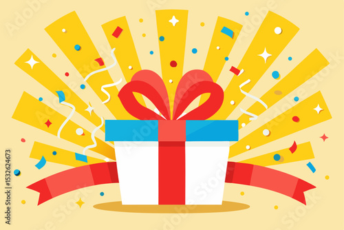 Gift Campaign Vector Illustration with Confetti and Japanese Text