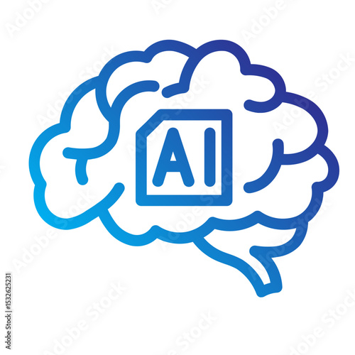 Brain with AI tag, representing artificial intelligence and deep learning processes.