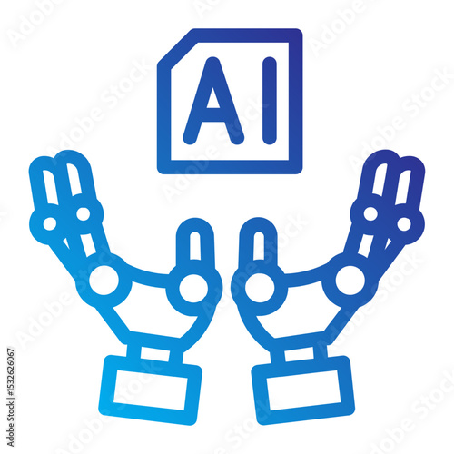 Two robotic hands holding AI icon, symbolizing collaborative AI systems and robotics.