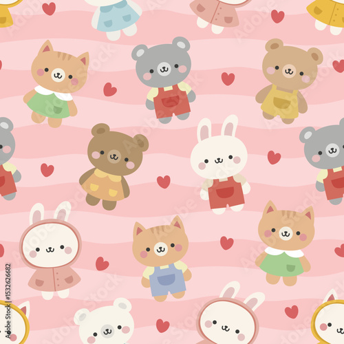 Animals Cute Seamless Pattern, adorable design for kids, vector illustration