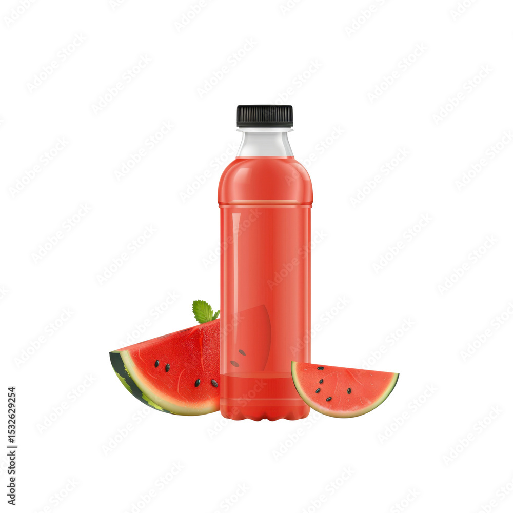 Obraz premium Refreshing Watermelon Juice in Plastic Bottle with Slices