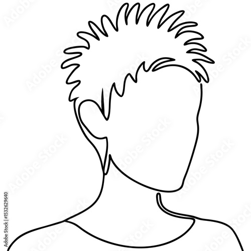 Person with short spiky hair line art. Stylish short spiky hairstyle illustration. Simple line drawing of person with short, spiky hair. Perfect line art for fashion magazine, website design.