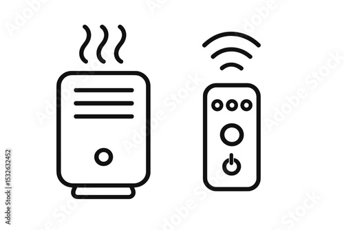 Black icon of dehumidifier and remote control on gradient background vector icon illustration