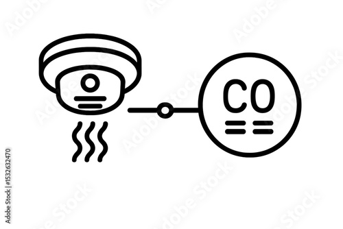 Carbon monoxide detector icon with co warning symbol on black background vector icon illustration