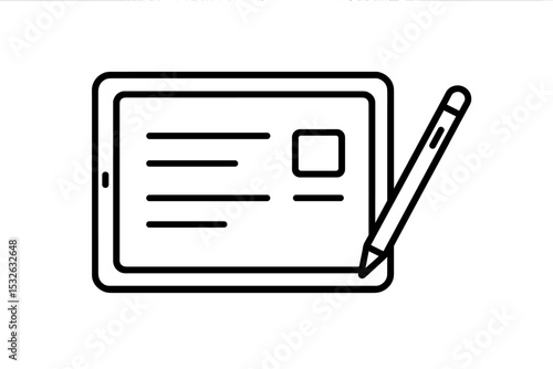 Black tablet icon with stylus on gradient background vector icon illustration