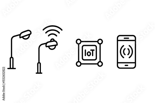 Smart streetlight technology and iot connection with wireless mobile integration vector icon illustration