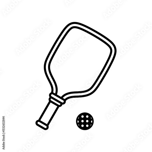 Pickleball paddle line icon with a simple and modern design for the sports element.Pickleball racket and paddle ball icon isolated on transparent background