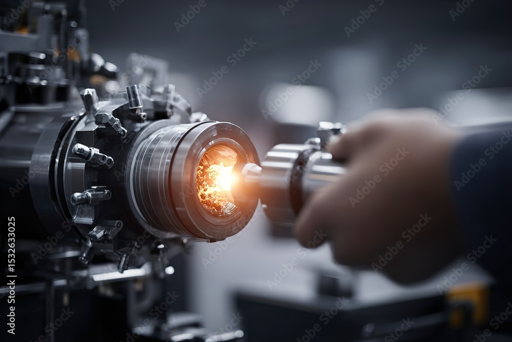 Precision machining process in a modern workshop showcasing intense heat and mechanical craftsmanship Precision machining process in a modern workshop showcasing intense heat and mechanical craftsmanship