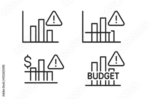 Warning signs on budget graphs with alert symbols and dollar icons vector icon illustration