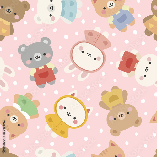 Animals Cute Seamless Pattern, adorable design for kids, vector illustration