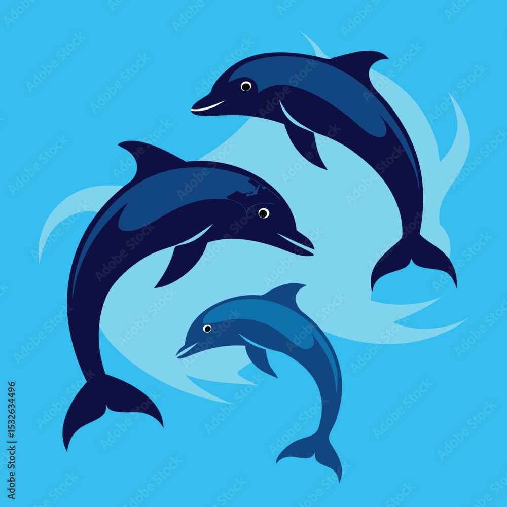 Obraz premium Jumping Dolphin Silhouettes Set